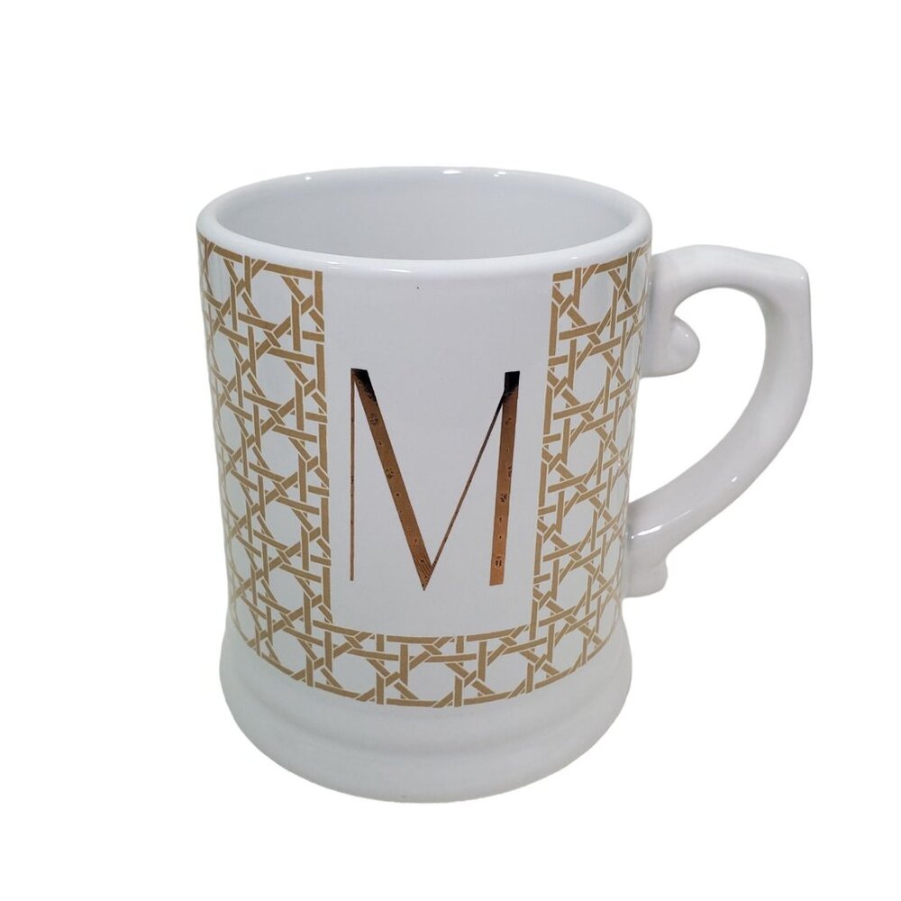 DesignPac Monogram Initial M Letter Gold Accent Coffee Mug Cup 18 oz